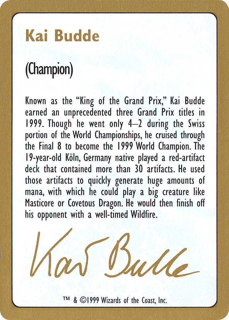 1999 Kai Budde Biography Card [World Championship Decks 1999]