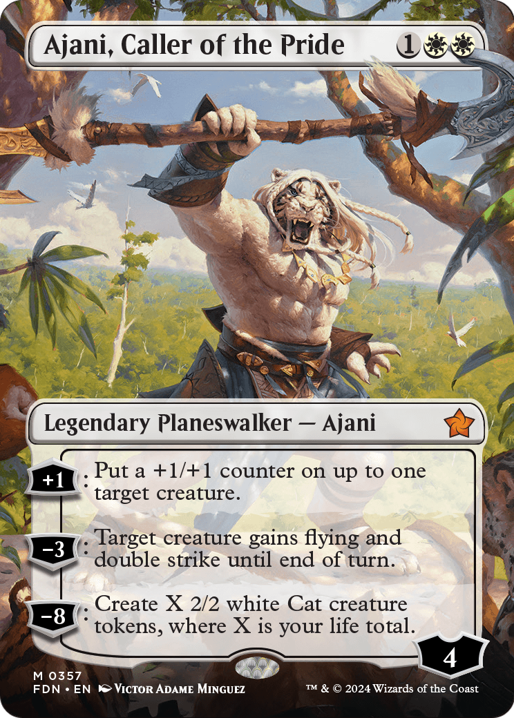 Ajani, Caller of the Pride (Borderless) (FDN-357) [Foundations]