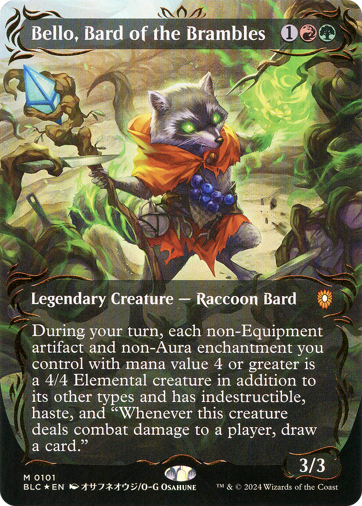 Bello, Bard of the Brambles (Borderless) (Raised Foil) (BLC-101) [Bloomburrow Commander] Foil
