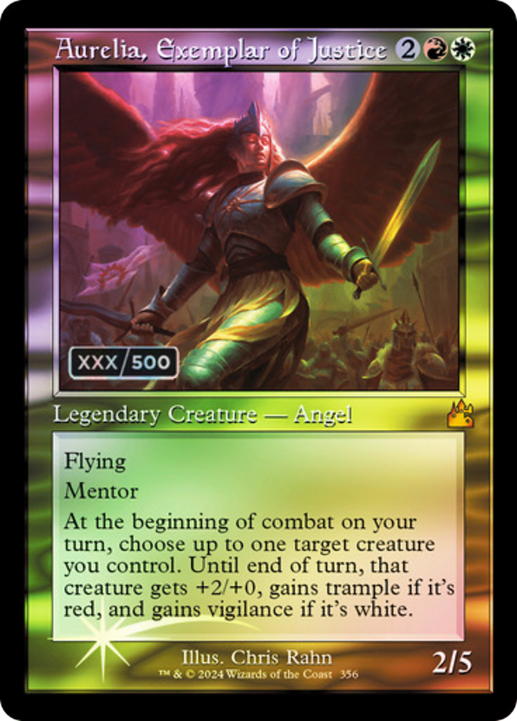 Aurelia, Exemplar of Justice (Retro Frame) (Serial Numbered) (RVR-356) [Ravnica Remastered] Foil