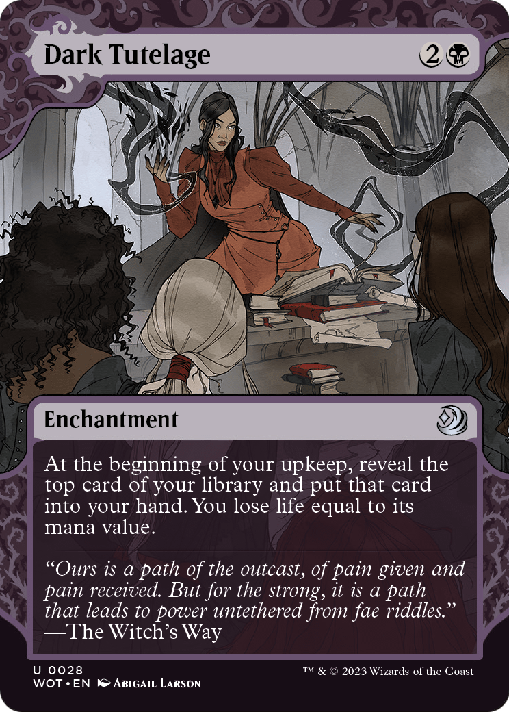Dark Tutelage (WOT-028) (Showcase) (Borderless) [Wilds of Eldraine: Enchanting Tales] Foil