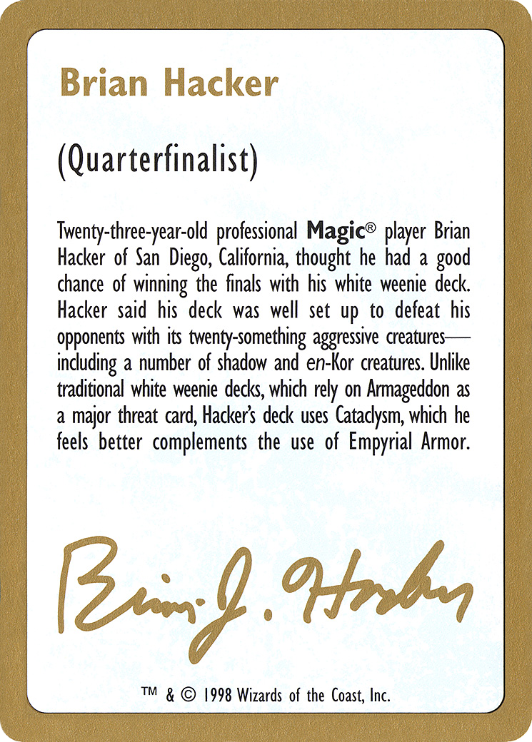 1998 Brian Hacker Biography Card [World Championship Decks 1998]
