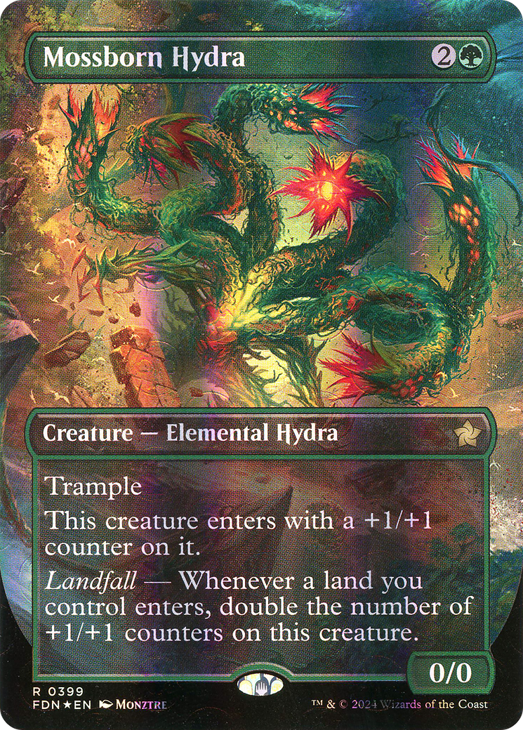 Mossborn Hydra (Borderless) (Mana Foil) (FDN-399) [Foundations] Foil