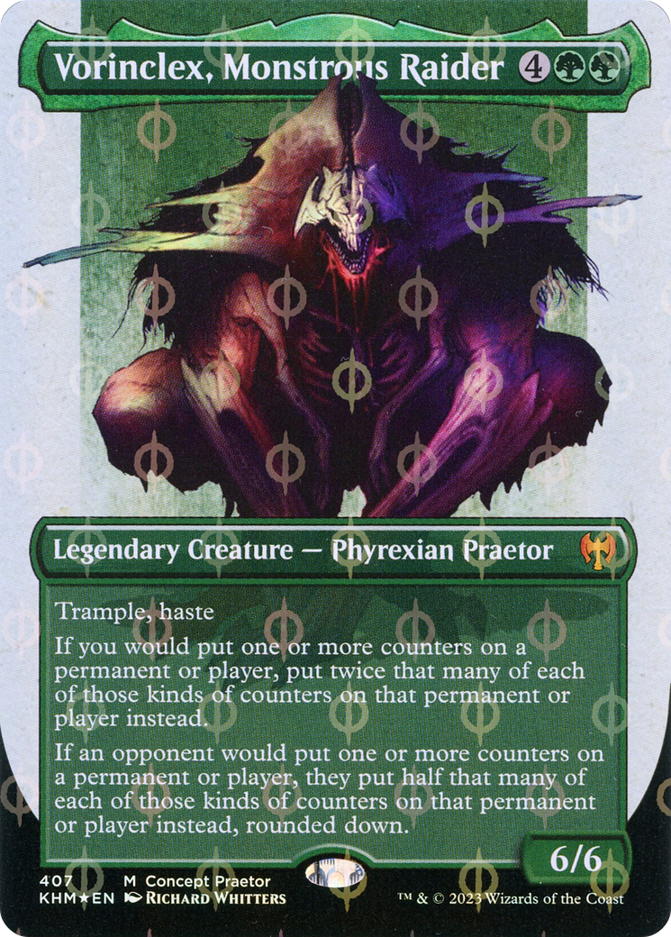 Vorinclex, Monstrous Raider (Concept Praetor) (Step-and-Compleat Foil) (ONE-407) (Borderless) [Kaldheim] Foil