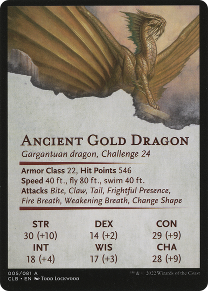 Ancient Gold Dragon // Ancient Gold Dragon (ACLB-005) (Borderless) [Battle for Baldur's Gate Art Series]