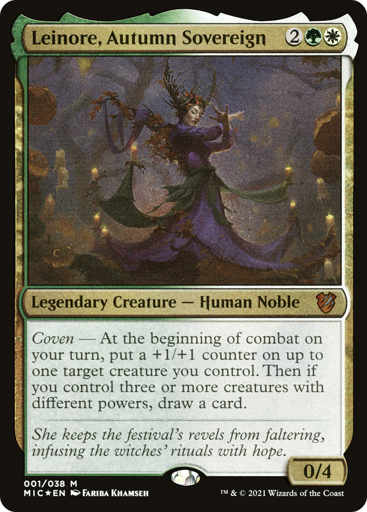 Leinore, Autumn Sovereign (Display Commander) - Thick Stock (MIC-001) [Midnight Hunt Commander Display Commanders] Foil