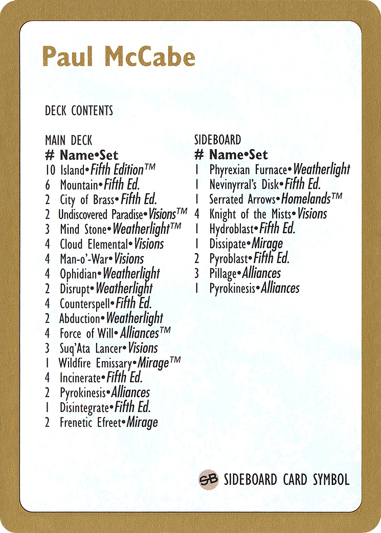 1997 Paul McCabe Decklist Card [World Championship Decks 1997]