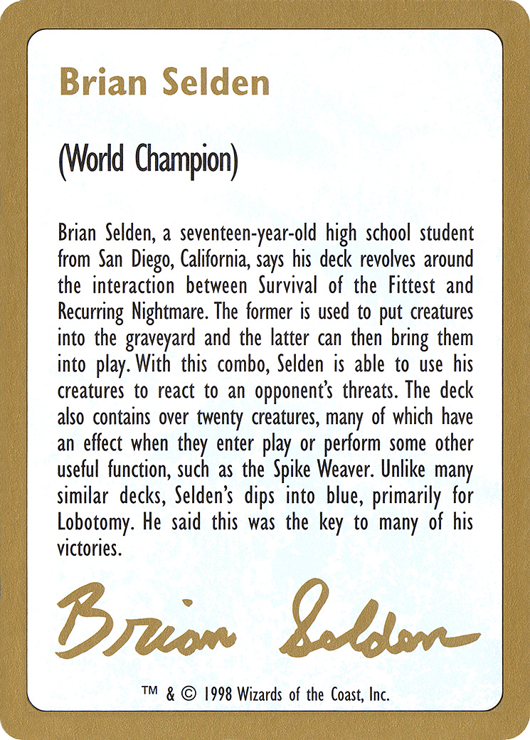 1998 Brian Selden Biography Card [World Championship Decks 1998]