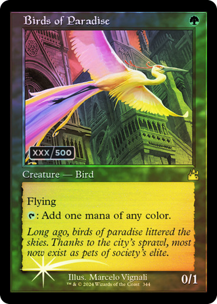 Birds of Paradise (Retro Frame) (Serial Numbered) (RVR-344) [Ravnica Remastered] Foil