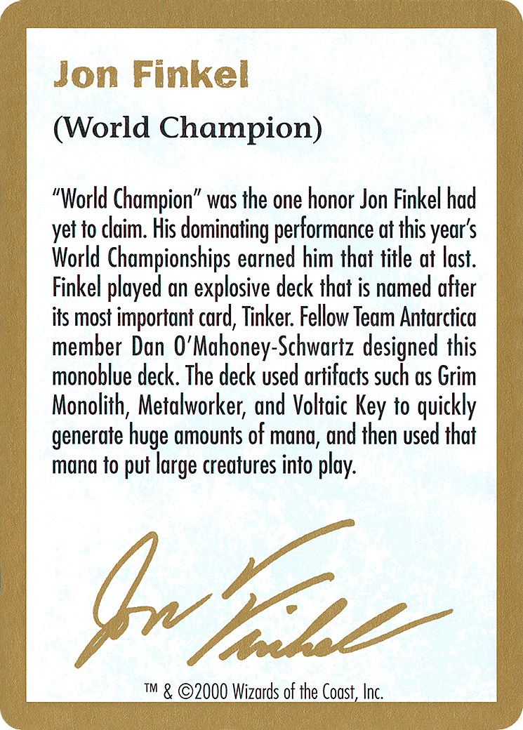2000 Jon Finkel Biography Card [World Championship Decks 2000]