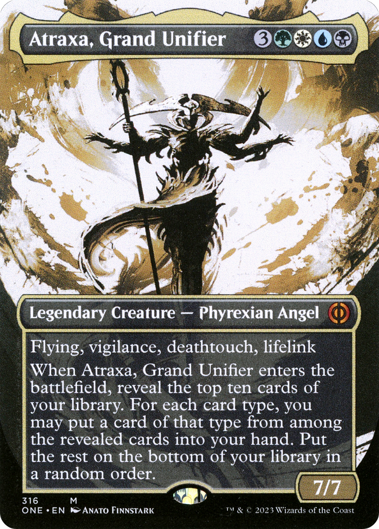 Atraxa, Grand Unifier (Showcase) (ONE-316) (Borderless) [Phyrexia: All Will Be One] Foil