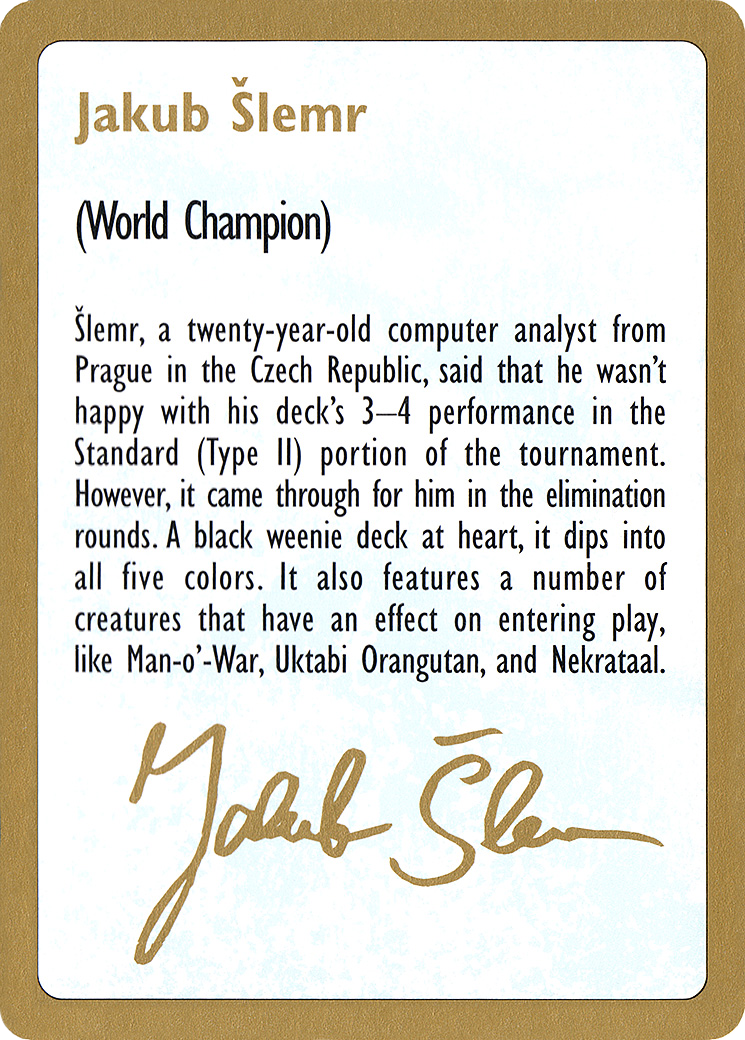 1997 Jakub Slemr Biography Card [World Championship Decks 1997]