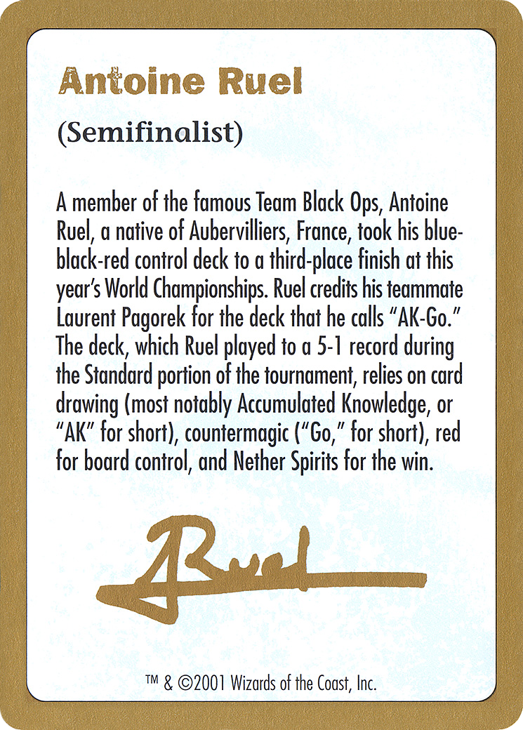 2001 Antoine Ruel Biography Card [World Championship Decks 2001]